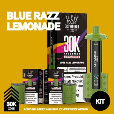 Al Fakher 30K Hypermax Akku + 2x Pod 6mg - Blue Razz Lemonade