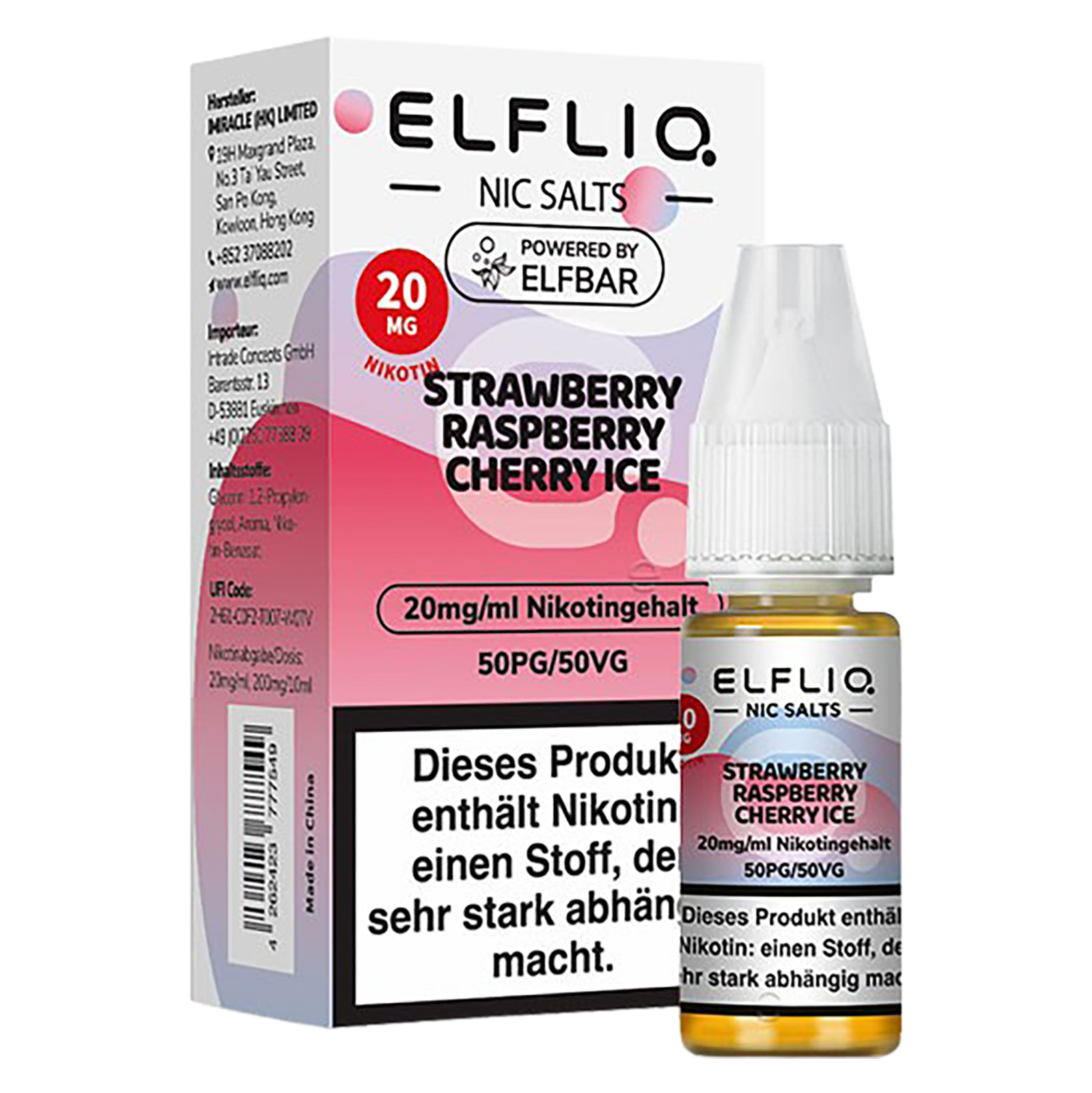 Elfliq - Nikotinsalz Liquid 20mg/ml - Strawberry Raspberry Cherry Ice